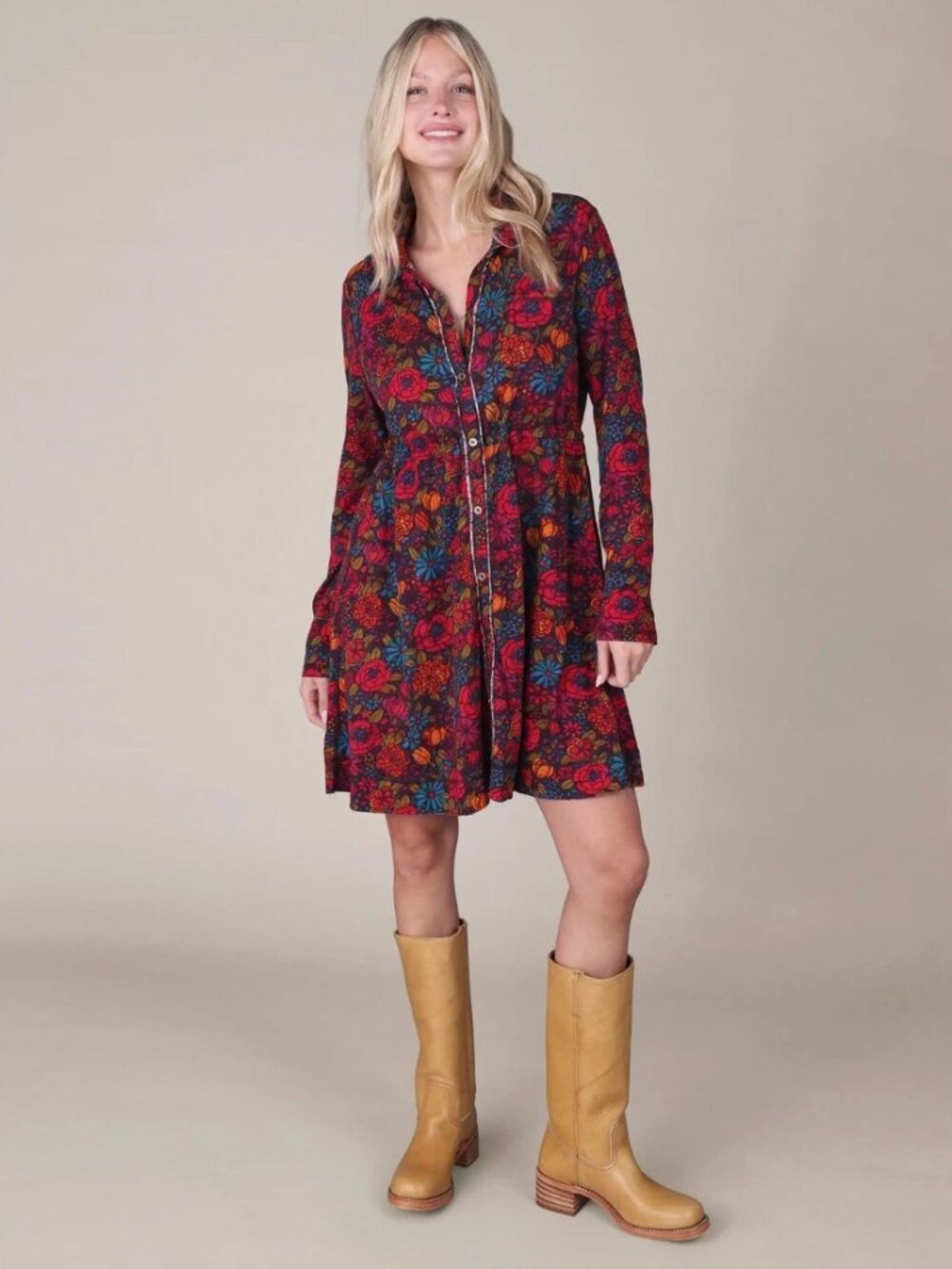 NATURAL LIFE Christa Multicolor Floral Drawstring Mini Dress | Sz XS  NWT